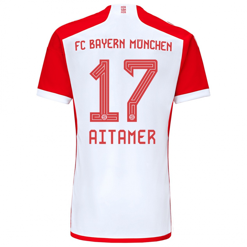 Niño Camiseta Younes Aitamer #17 Rojo Blanco 1ª Equipación 2023/24 La Camisa