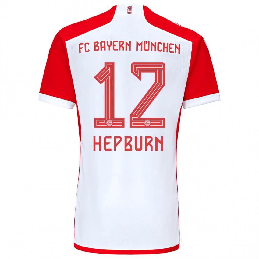 Niño Camiseta Barry Hepburn #12 Rojo Blanco 1ª Equipación 2023/24 La Camisa