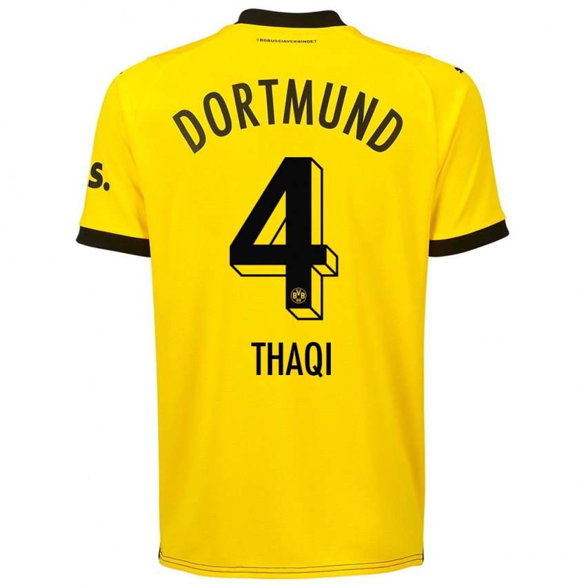 Niño Camiseta Albin Thaqi #4 Amarillo 1ª Equipación 2023/24 La Camisa