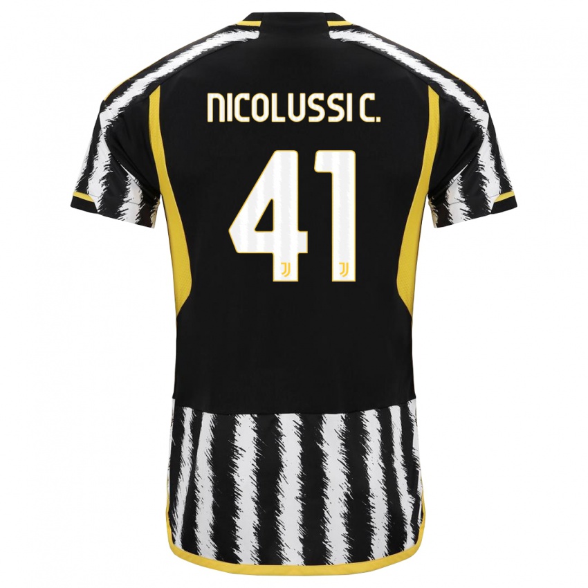 Niño Camiseta Hans Nicolussi Caviglia #41 Blanco Negro 1ª Equipación 2023/24 La Camisa