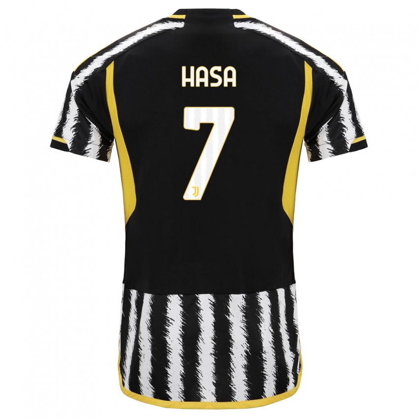 Niño Camiseta Luis Hasa #7 Blanco Negro 1ª Equipación 2023/24 La Camisa