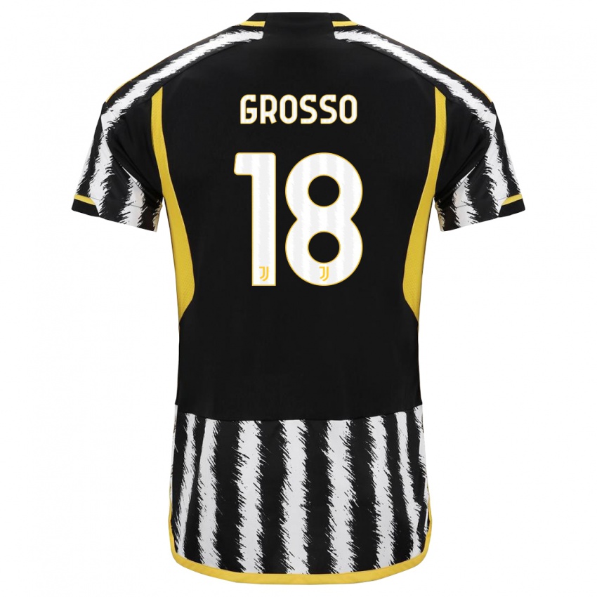 Niño Camiseta Filippo Grosso #18 Blanco Negro 1ª Equipación 2023/24 La Camisa