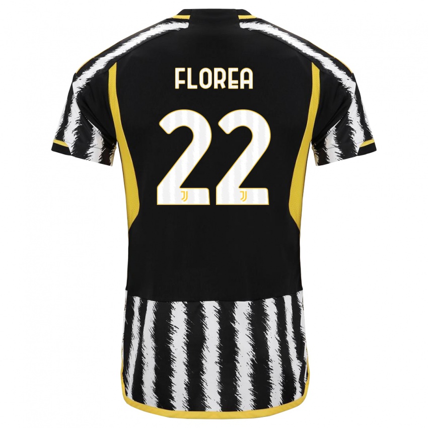 Niño Camiseta Andrei Florea #22 Blanco Negro 1ª Equipación 2023/24 La Camisa