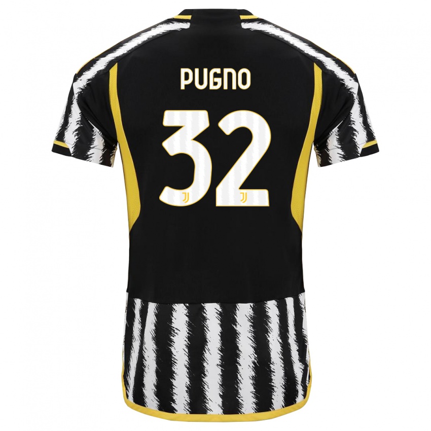 Niño Camiseta Diego Pugno #32 Blanco Negro 1ª Equipación 2023/24 La Camisa