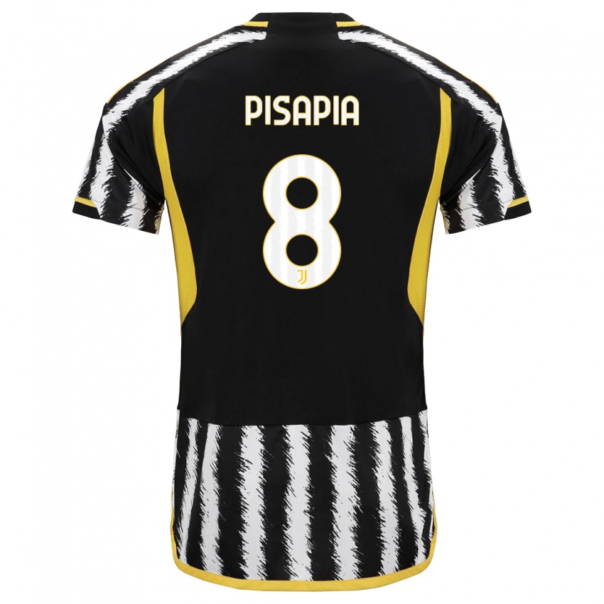 Niño Camiseta Luciano Pisapia #8 Blanco Negro 1ª Equipación 2023/24 La Camisa