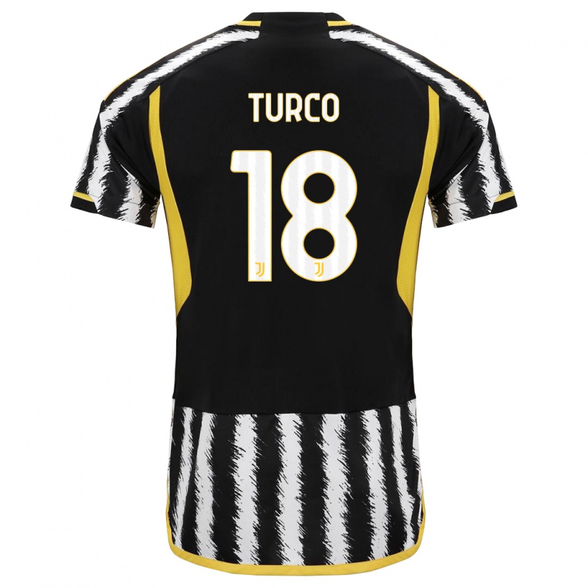 Niño Camiseta Nicolo Turco #18 Blanco Negro 1ª Equipación 2023/24 La Camisa