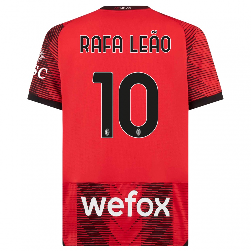 Niño Camiseta Rafael Leao #10 Negro Rojo 1ª Equipación 2023/24 La Camisa