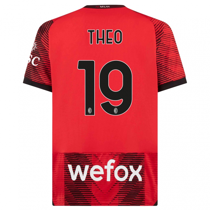 Niño Camiseta Theo Hernandez #19 Negro Rojo 1ª Equipación 2023/24 La Camisa