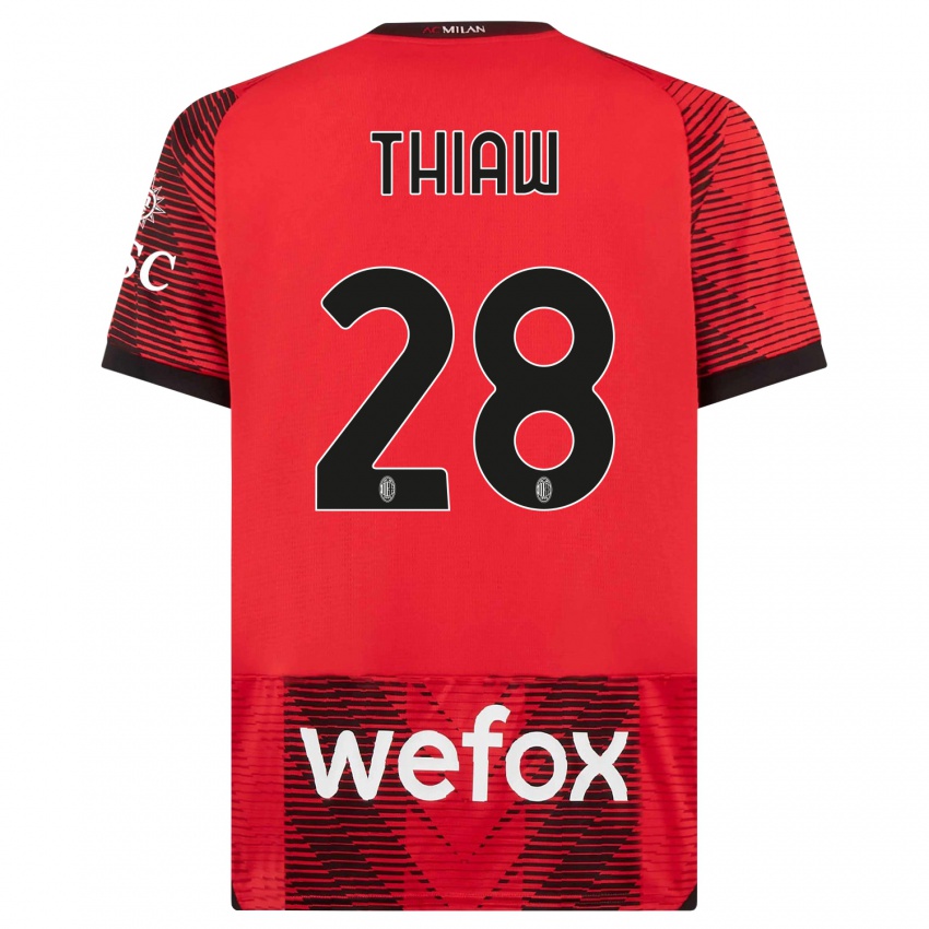 Niño Camiseta Malick Thiaw #28 Negro Rojo 1ª Equipación 2023/24 La Camisa