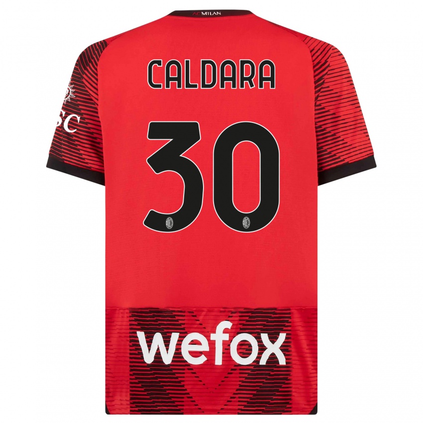 Niño Camiseta Mattia Caldara #30 Negro Rojo 1ª Equipación 2023/24 La Camisa