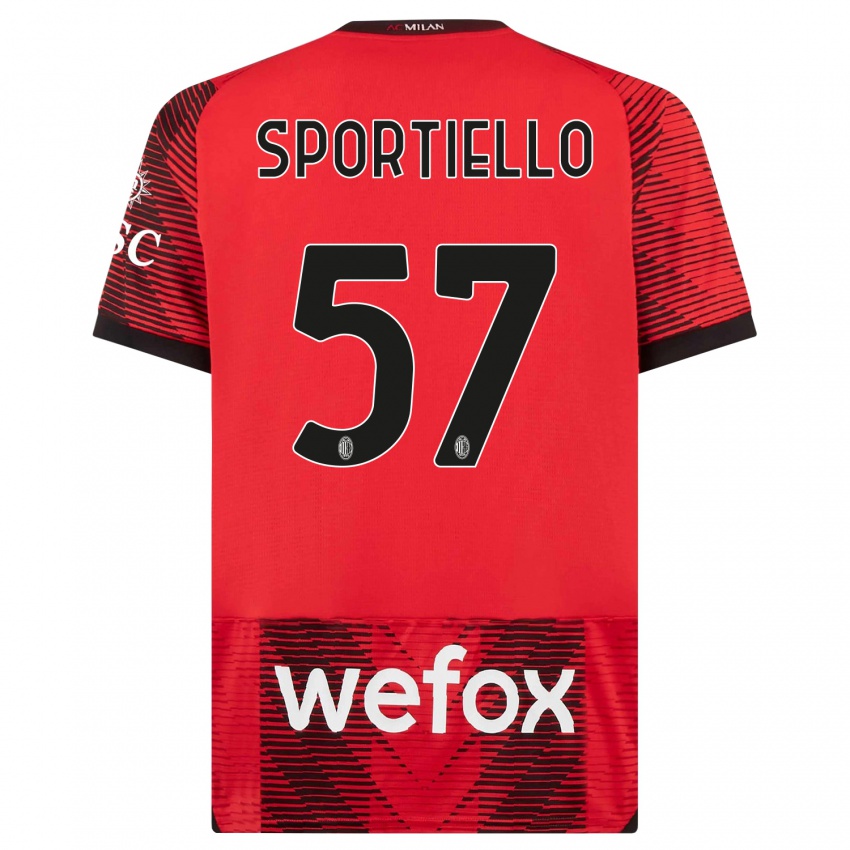 Niño Camiseta Marco Sportiello #57 Negro Rojo 1ª Equipación 2023/24 La Camisa
