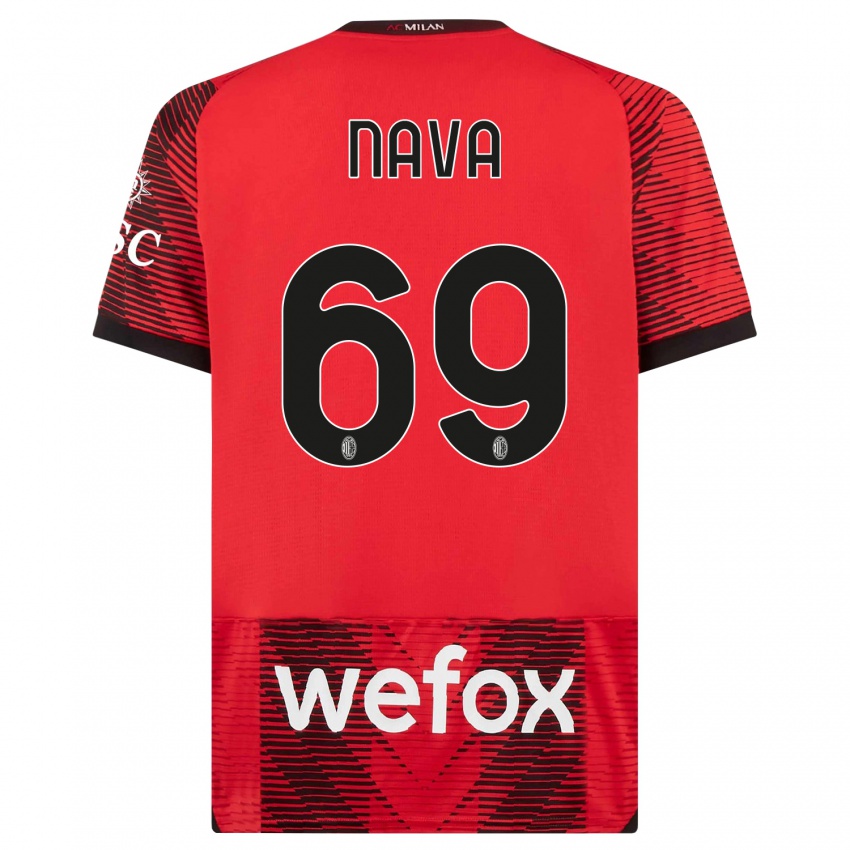 Niño Camiseta Lapo Nava #69 Negro Rojo 1ª Equipación 2023/24 La Camisa