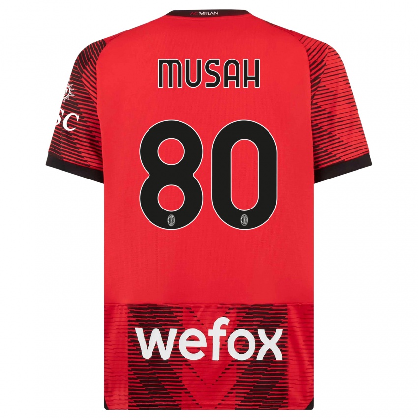 Niño Camiseta Yunus Musah #80 Negro Rojo 1ª Equipación 2023/24 La Camisa