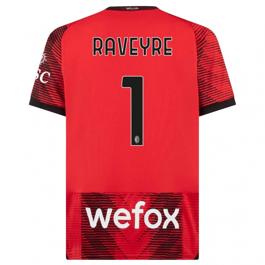 Niño Camiseta Noah Raveyre #1 Negro Rojo 1ª Equipación 2023/24 La Camisa