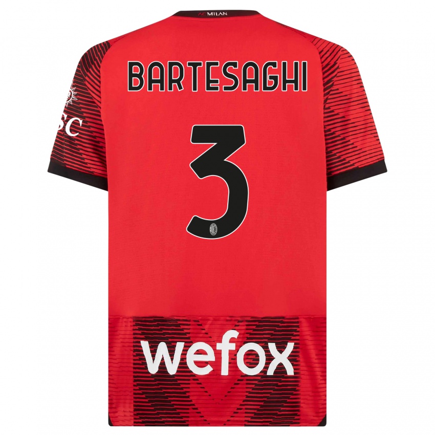 Niño Camiseta Davide Bartesaghi #3 Negro Rojo 1ª Equipación 2023/24 La Camisa