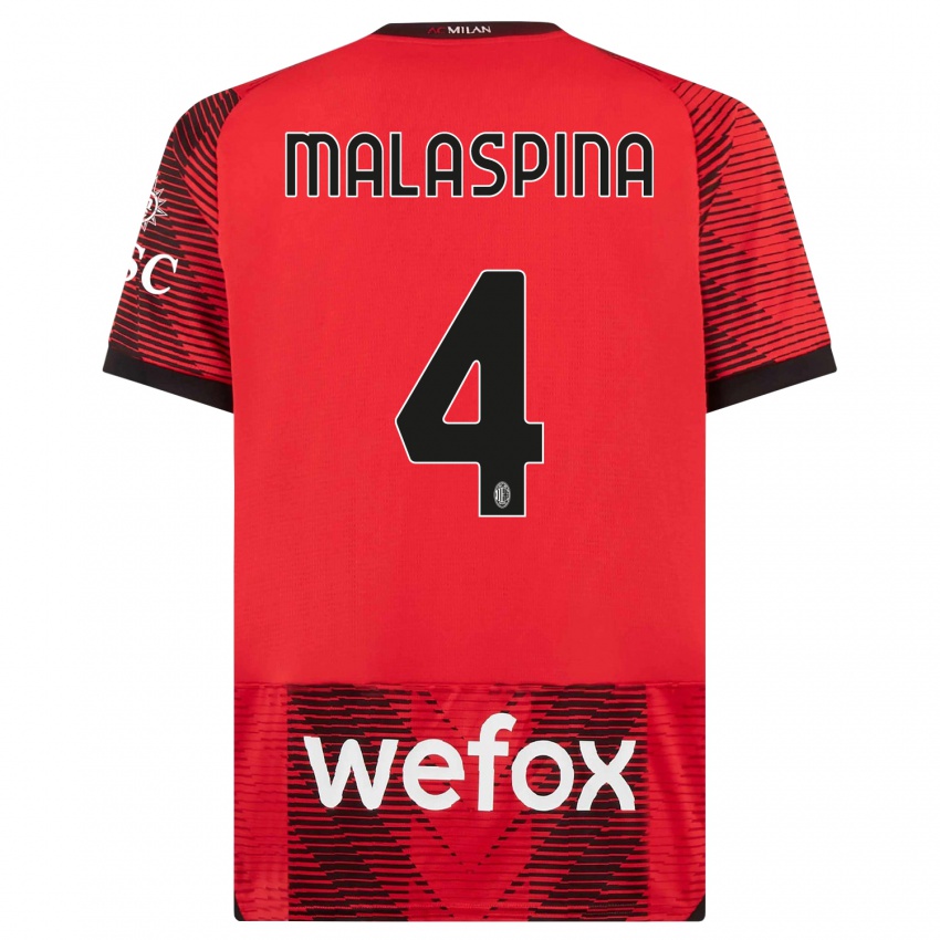 Niño Camiseta Mattia Malaspina #4 Negro Rojo 1ª Equipación 2023/24 La Camisa