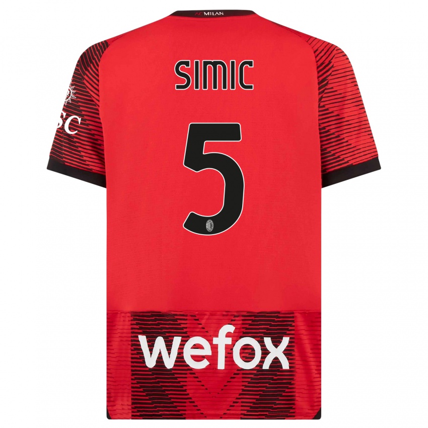 Niño Camiseta Jan-Carlo Simic #5 Negro Rojo 1ª Equipación 2023/24 La Camisa