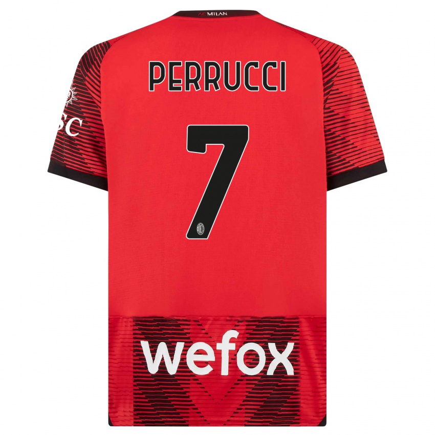 Niño Camiseta Vincenzo Perrucci #7 Negro Rojo 1ª Equipación 2023/24 La Camisa