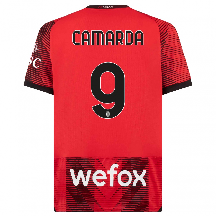 Niño Camiseta Francesco Camarda #9 Negro Rojo 1ª Equipación 2023/24 La Camisa