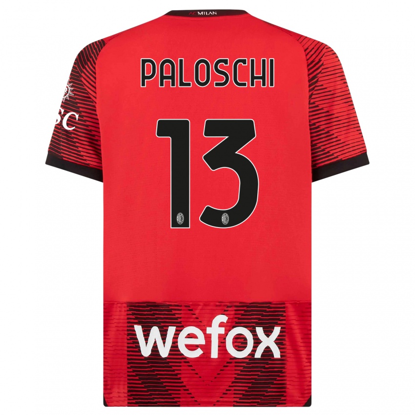 Niño Camiseta Dorian Paloschi #13 Negro Rojo 1ª Equipación 2023/24 La Camisa