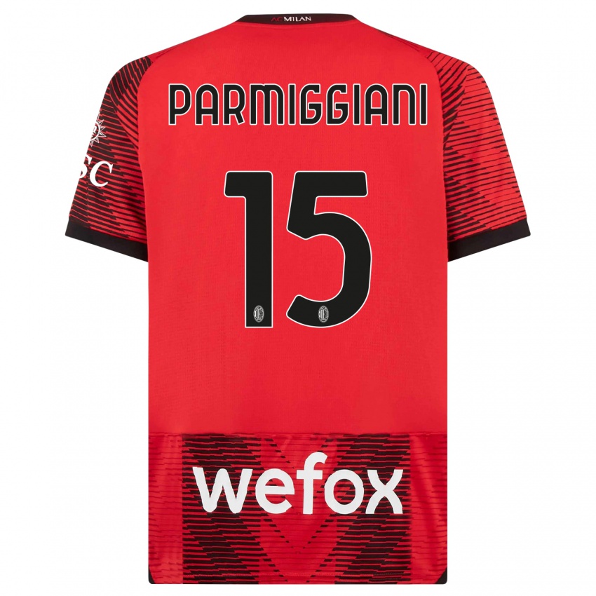 Niño Camiseta Pietro Parmiggiani #15 Negro Rojo 1ª Equipación 2023/24 La Camisa