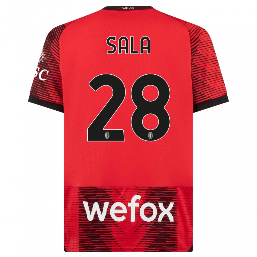 Niño Camiseta Emanuele Sala #28 Negro Rojo 1ª Equipación 2023/24 La Camisa