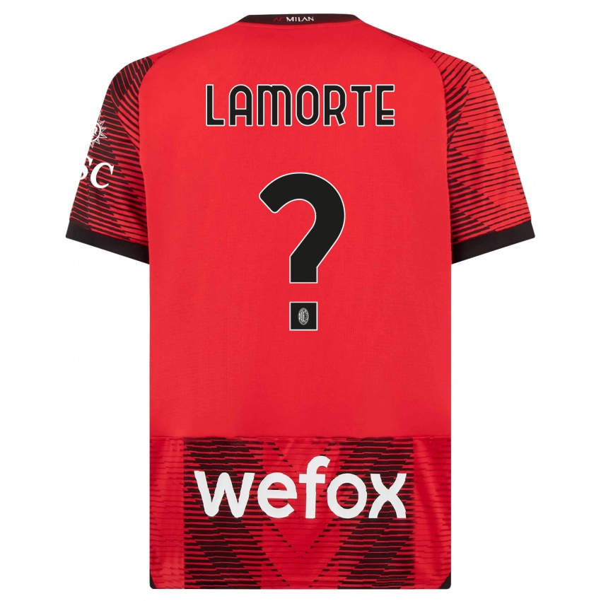 Niño Camiseta Alessandro Lamorte #0 Negro Rojo 1ª Equipación 2023/24 La Camisa