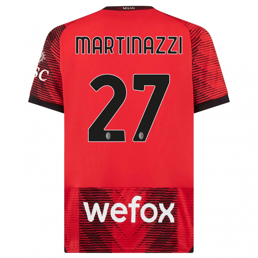 Niño Camiseta Luca Martinazzi #27 Negro Rojo 1ª Equipación 2023/24 La Camisa
