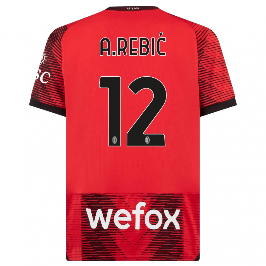 Niño Camiseta Ante Rebic #12 Negro Rojo 1ª Equipación 2023/24 La Camisa