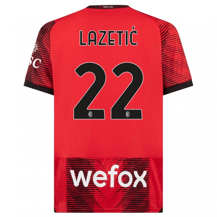 Niño Camiseta Marko Lazetic #22 Negro Rojo 1ª Equipación 2023/24 La Camisa