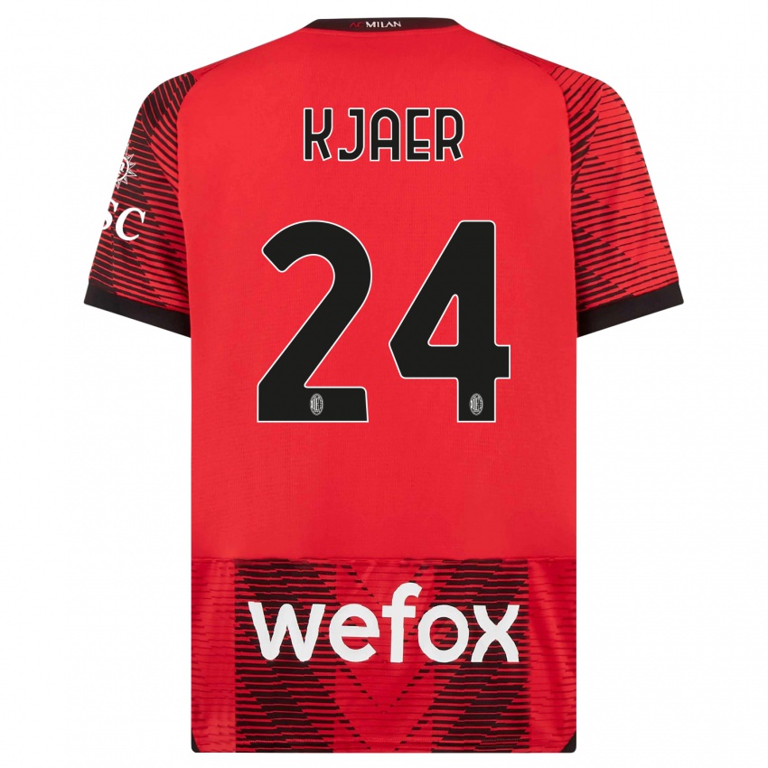 Niño Camiseta Simon Kaer #24 Negro Rojo 1ª Equipación 2023/24 La Camisa