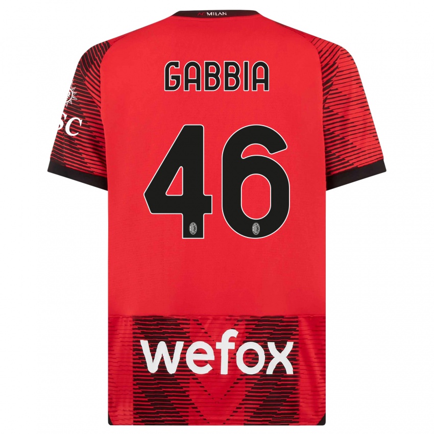 Niño Camiseta Matteo Gabbia #46 Negro Rojo 1ª Equipación 2023/24 La Camisa