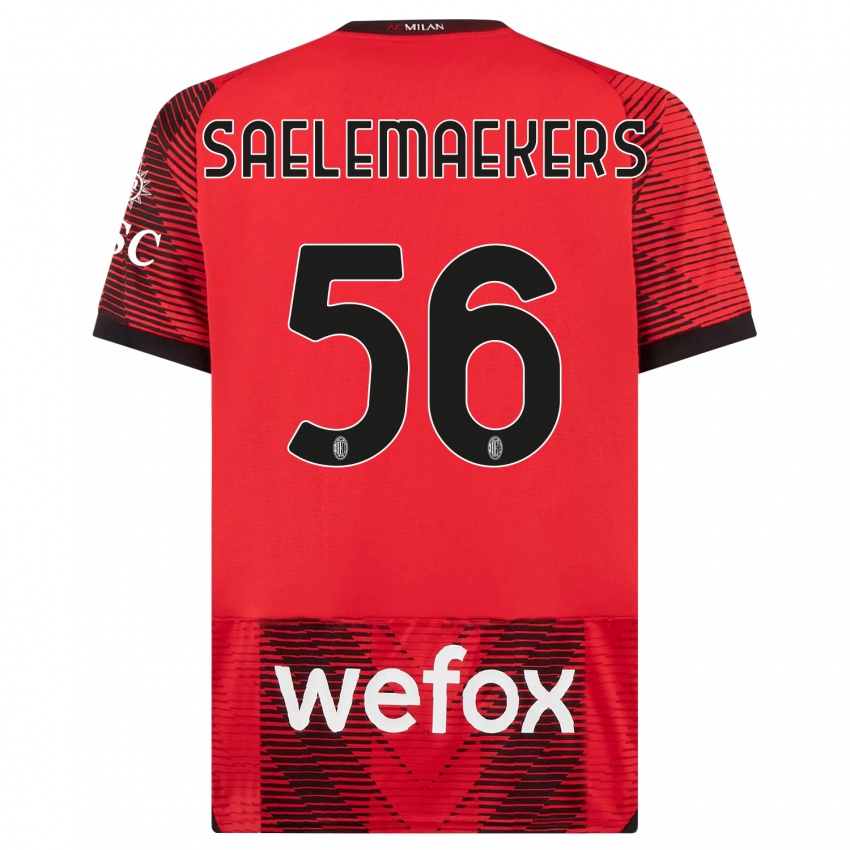 Niño Camiseta Alexis Saelemaekers #56 Negro Rojo 1ª Equipación 2023/24 La Camisa