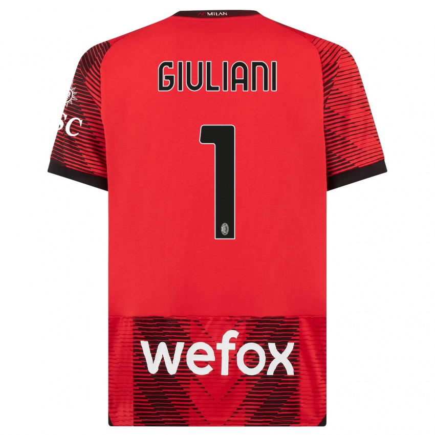 Niño Camiseta Laura Giuliani #1 Negro Rojo 1ª Equipación 2023/24 La Camisa