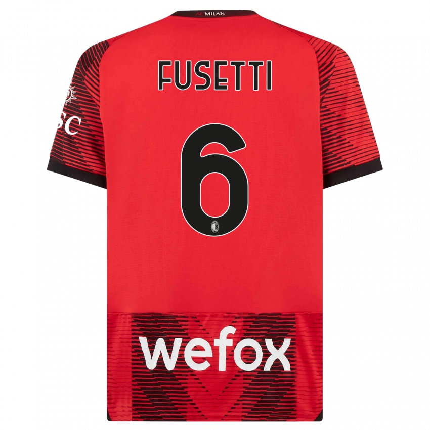 Niño Camiseta Laura Fusetti #6 Negro Rojo 1ª Equipación 2023/24 La Camisa