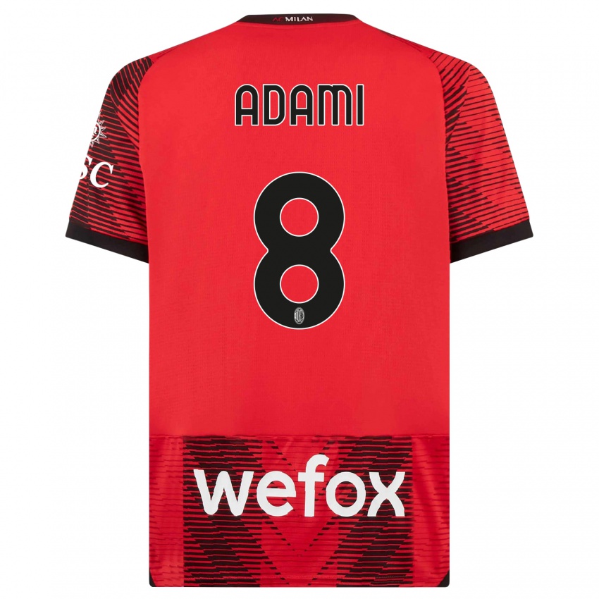 Niño Camiseta Greta Adami #8 Negro Rojo 1ª Equipación 2023/24 La Camisa