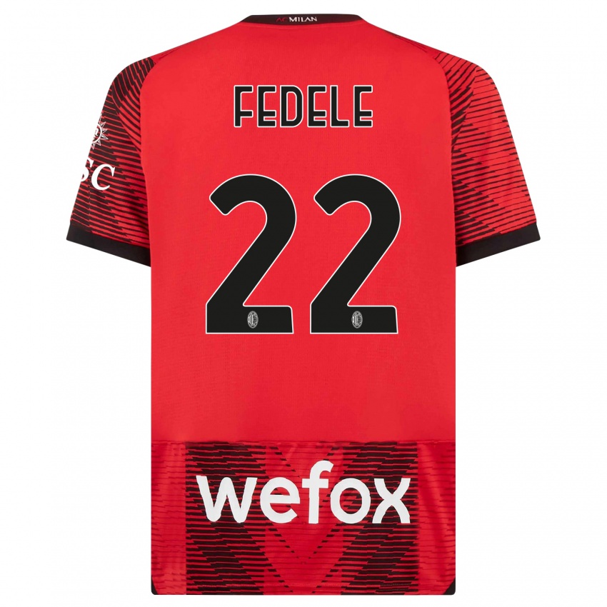 Niño Camiseta Noemi Fedele #22 Negro Rojo 1ª Equipación 2023/24 La Camisa