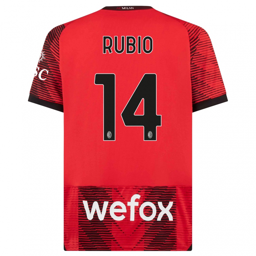 Niño Camiseta Silvia Rubio #14 Negro Rojo 1ª Equipación 2023/24 La Camisa