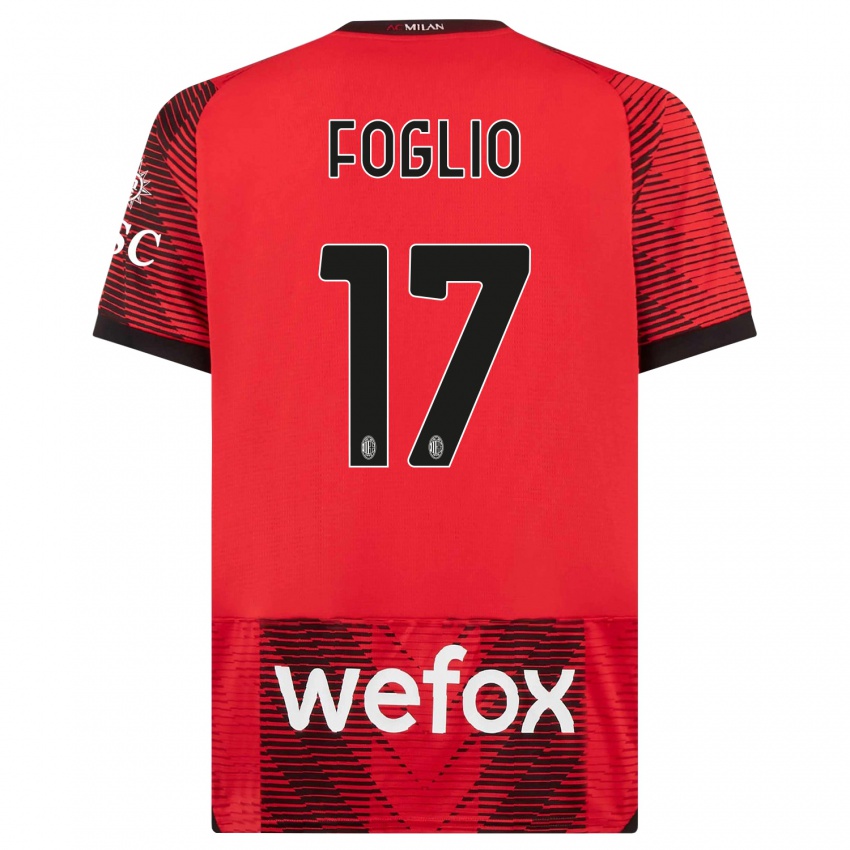 Niño Camiseta Christian Foglio #17 Negro Rojo 1ª Equipación 2023/24 La Camisa