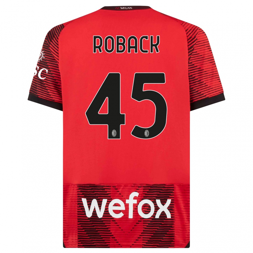 Niño Camiseta Emil Roback #45 Negro Rojo 1ª Equipación 2023/24 La Camisa