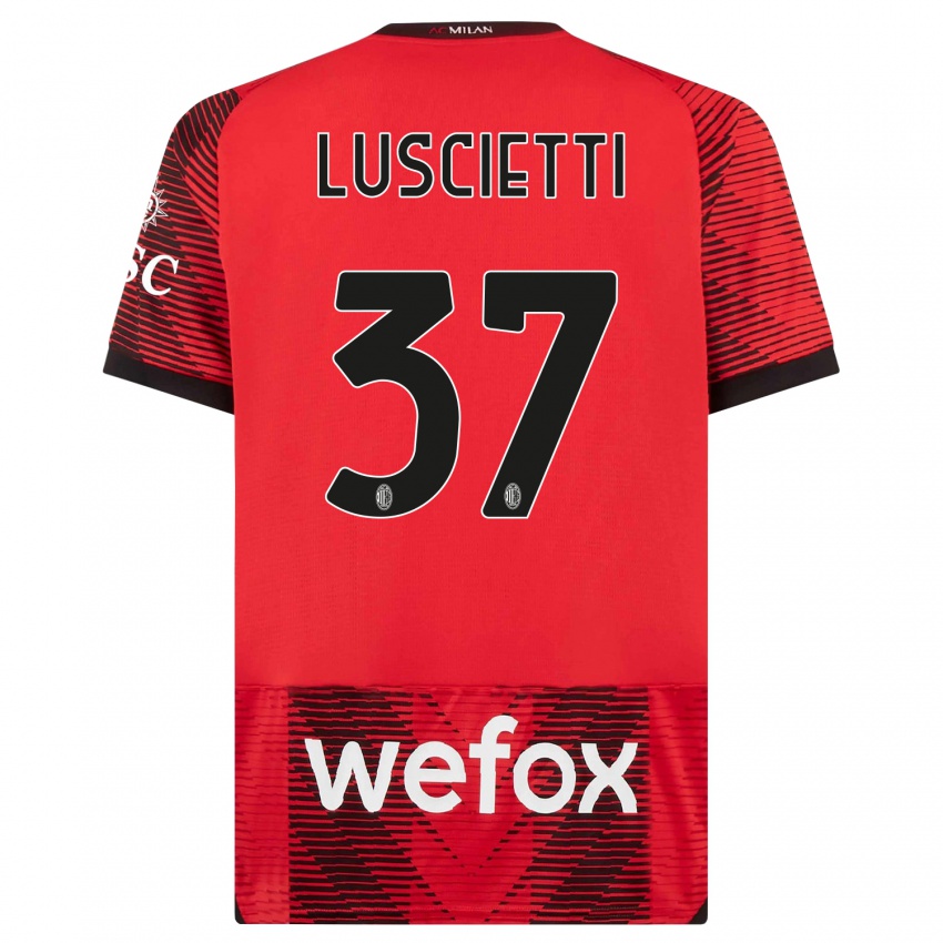 Niño Camiseta Abebe Luscietti #37 Negro Rojo 1ª Equipación 2023/24 La Camisa