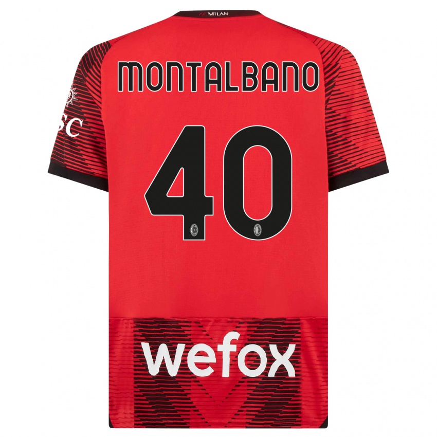 Niño Camiseta Nicolo Montalbano #40 Negro Rojo 1ª Equipación 2023/24 La Camisa