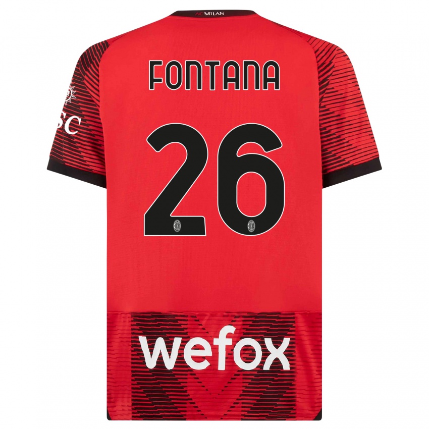 Niño Camiseta Francesco Fontana #26 Negro Rojo 1ª Equipación 2023/24 La Camisa