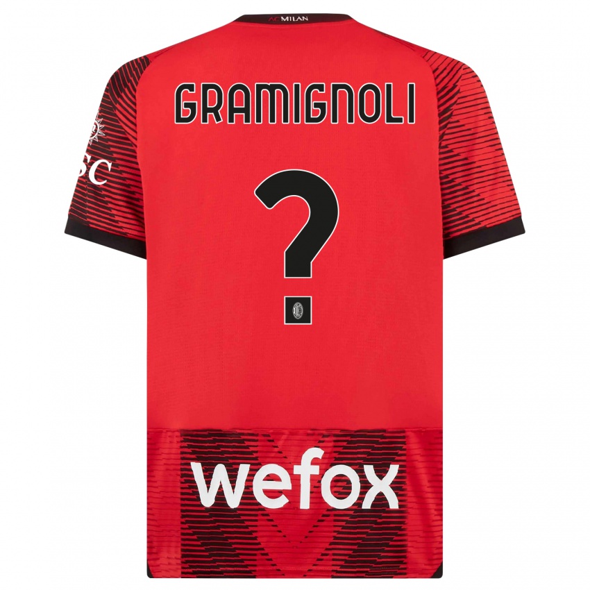 Niño Camiseta Luca Gramignoli #0 Negro Rojo 1ª Equipación 2023/24 La Camisa