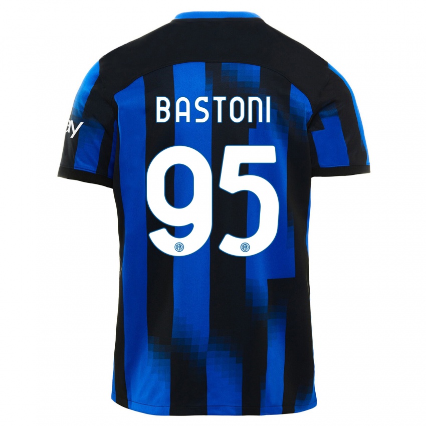 Niño Camiseta Alessandro Bastoni #95 Azul Negro 1ª Equipación 2023/24 La Camisa