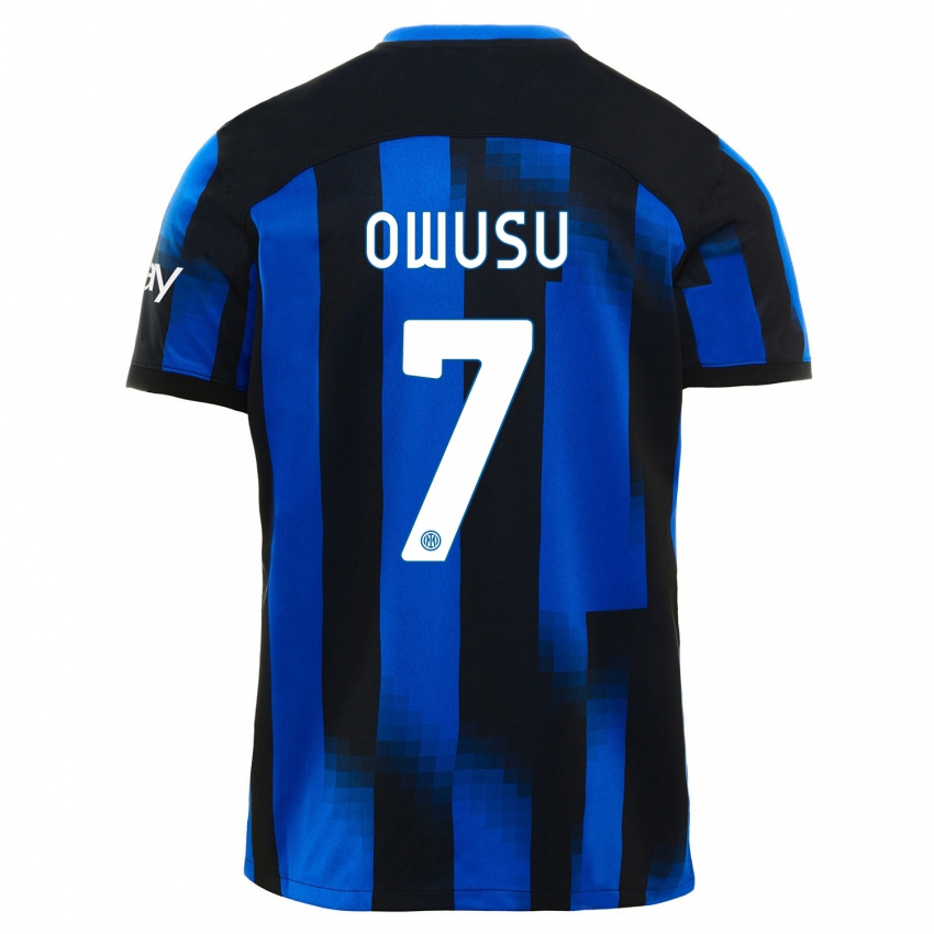 Niño Camiseta Enoch Owusu #7 Azul Negro 1ª Equipación 2023/24 La Camisa