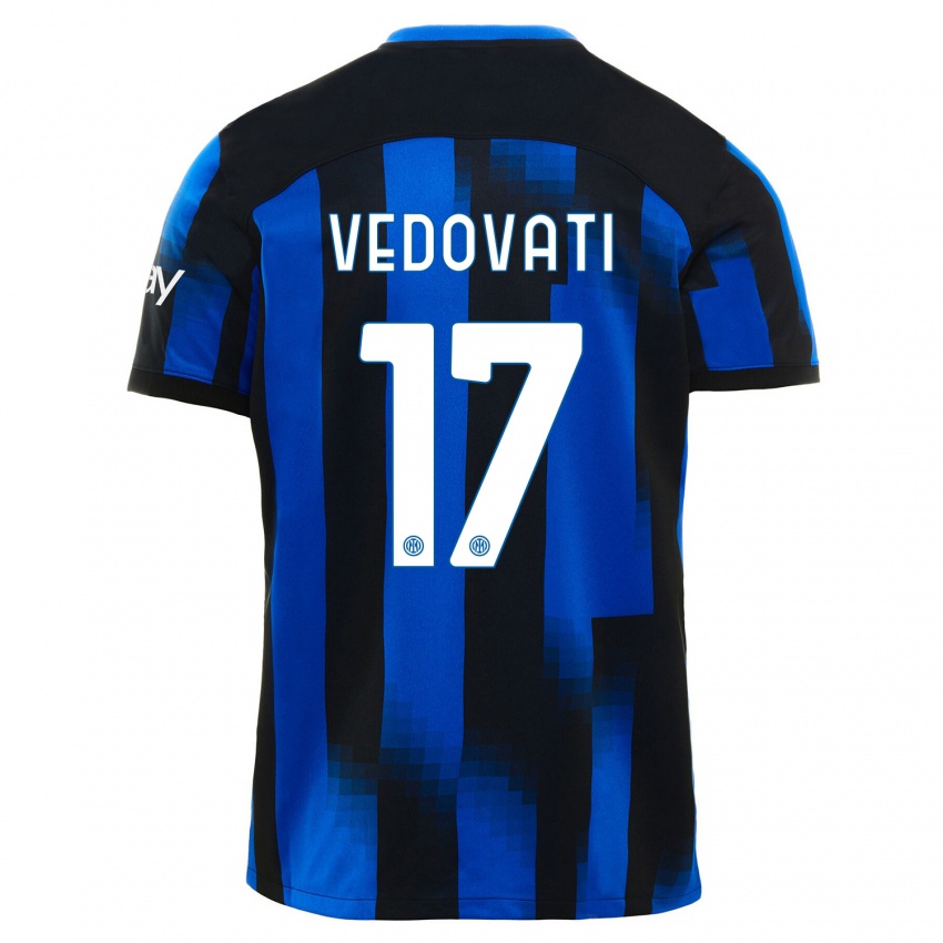 Niño Camiseta Gabriele Vedovati #17 Azul Negro 1ª Equipación 2023/24 La Camisa
