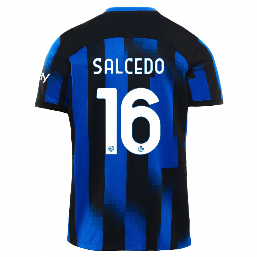 Niño Camiseta Eddie Salcedo #16 Azul Negro 1ª Equipación 2023/24 La Camisa