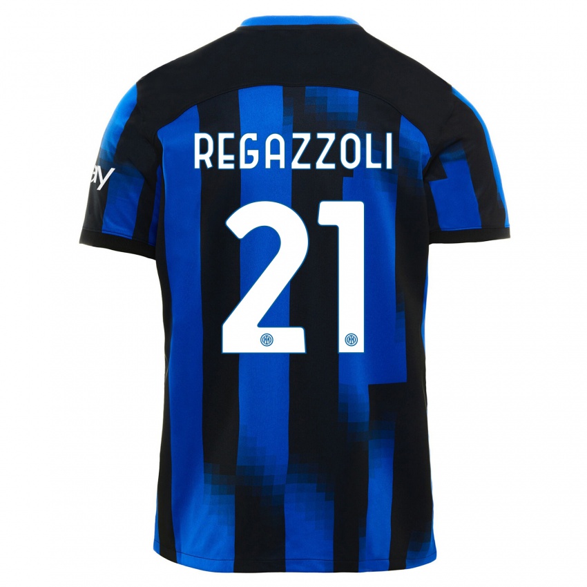Niño Camiseta Alice Regazzoli #21 Azul Negro 1ª Equipación 2023/24 La Camisa