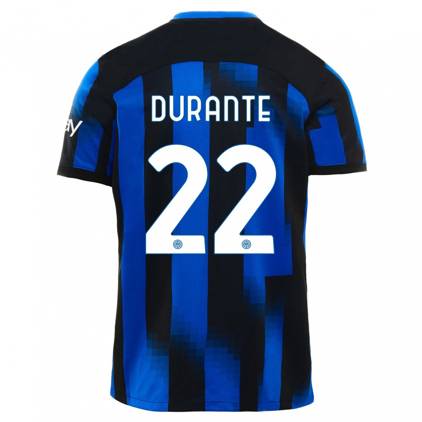 Niño Camiseta Francesca Durante #22 Azul Negro 1ª Equipación 2023/24 La Camisa
